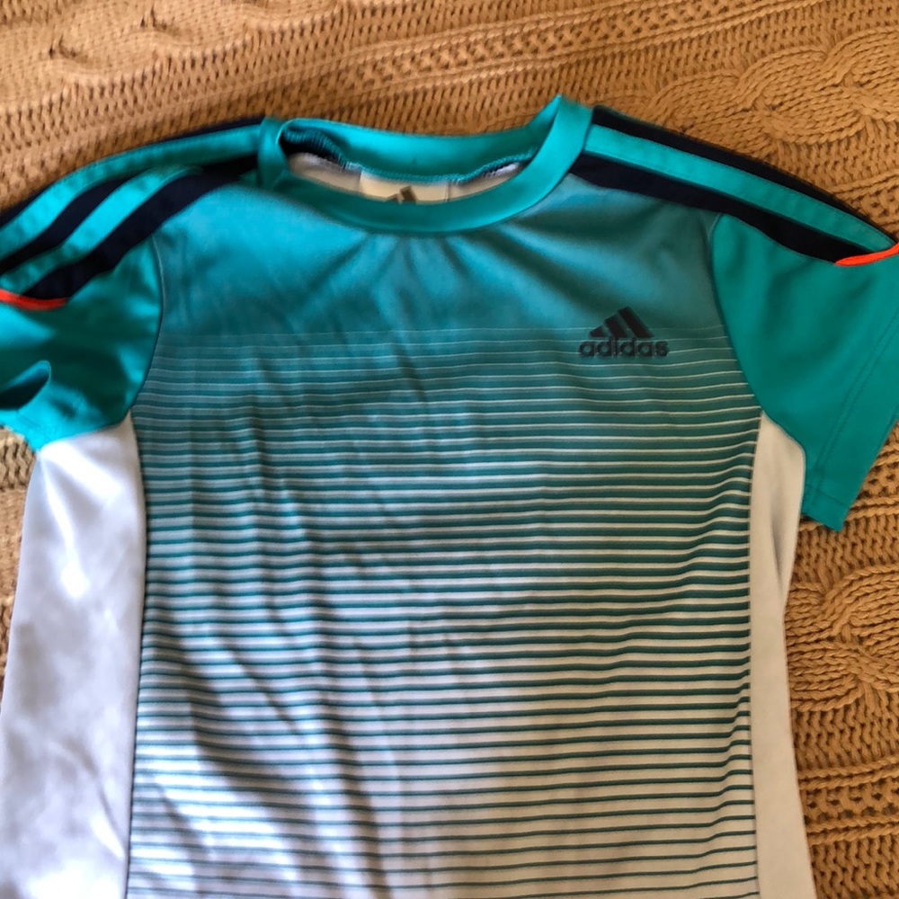 2T Adidas Boys Teal and White Dri Fit Tee